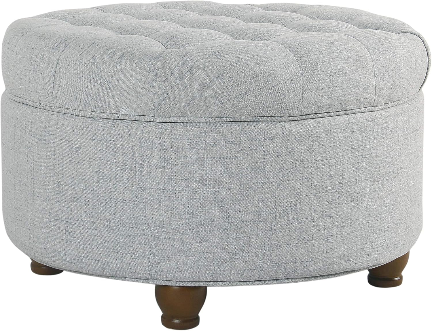 25" Button Tufted round Storage Ottoman - Light Blue