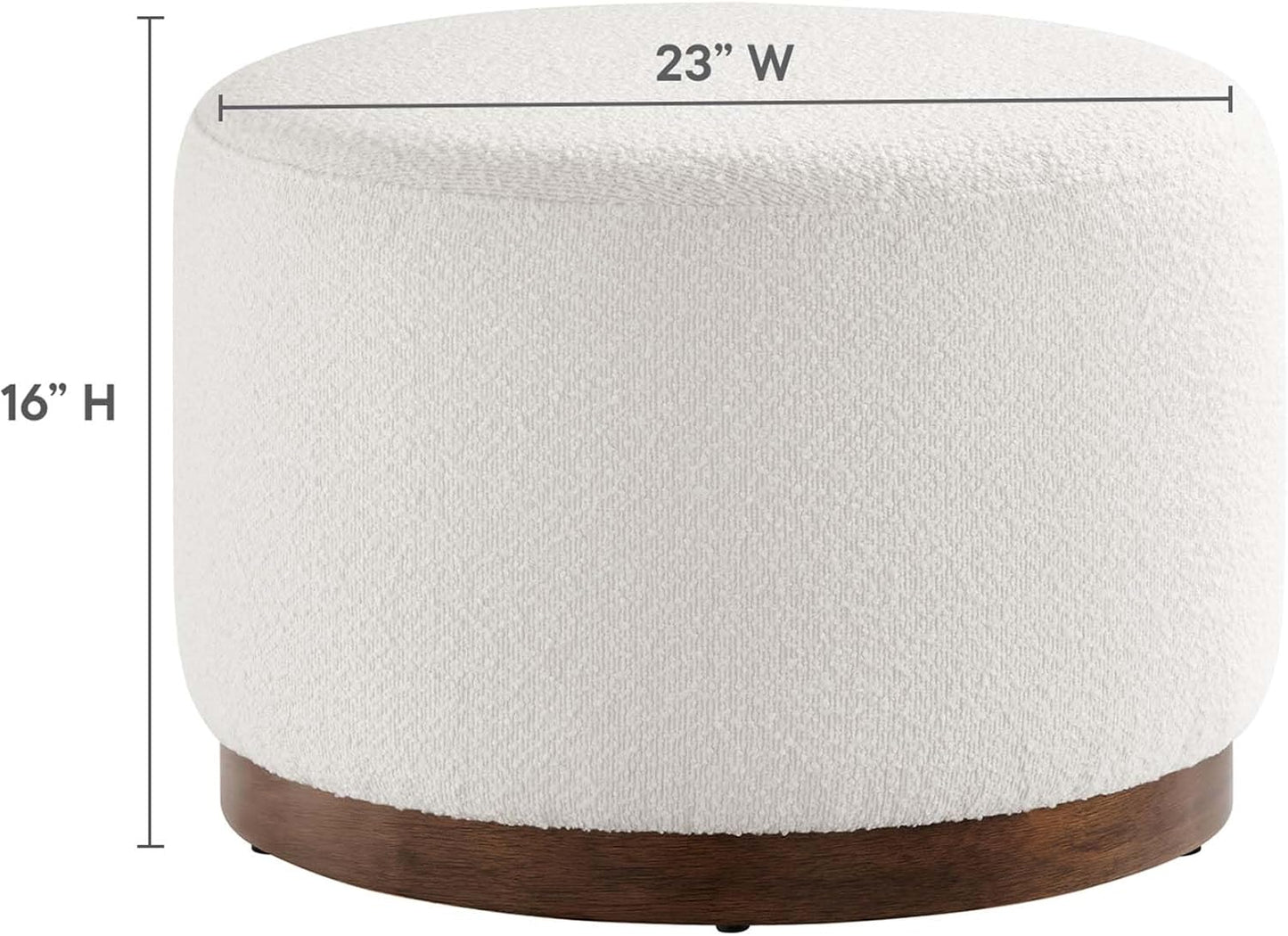 Large 23-Inch Round Boucle Upholstered Ottoman
