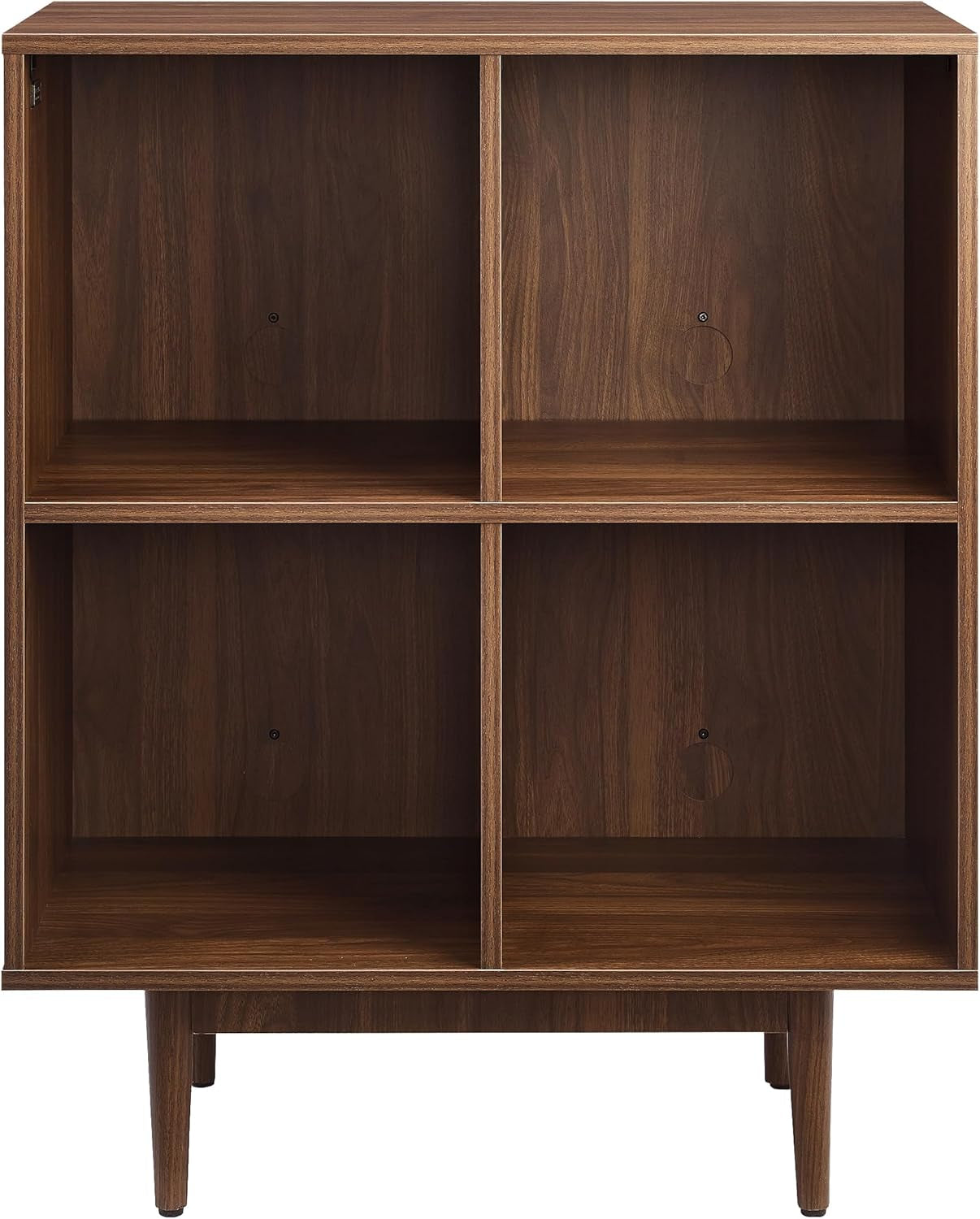 Liam Mid-Century Modern Vinyl Record Storage Media Stand with 4 Cubes, Walnut Finish
