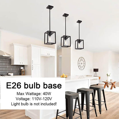 1-Light Black Pendant Lights Industrial Farmhouse Chandeliers Mini Island Light Fixtures Ceiling Hanging with Clear Glass Shade for Dining Room Entryway Hallway Restaurants