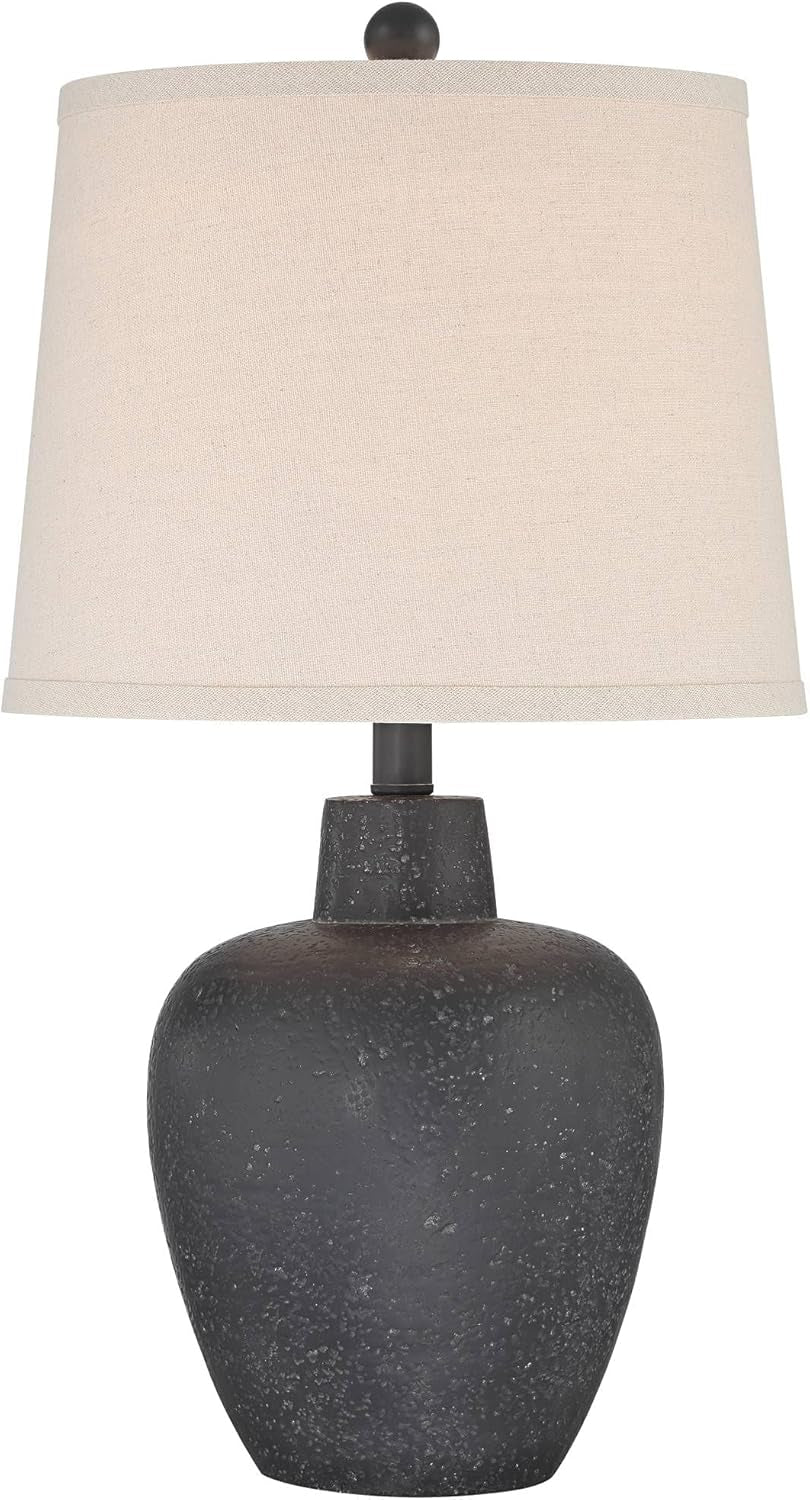 Romeo 23 1/2" High Jar Small Modern Coastal Accent Table Lamps Set of 2 Stone Gray Finish Fabric Beige Shade Living Room Bedroom Bedside Nightstand House Office Home Reading Kitchen