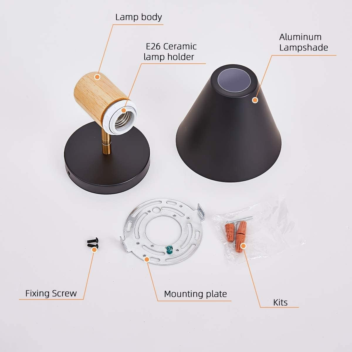 Wall Sconces, Modern Nordic Design, 2 Pack-Black, E26, Rotateable, Industrial Bathroom Bedroom Lighting Fixture, Wall Mounted