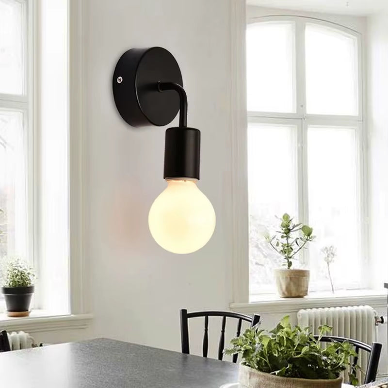 Nordic Modern Iron Wall Lamp in Black Finish - E27 Indoor Lighting Fixture for Bedroom, Bathroom, and Industrial Decor