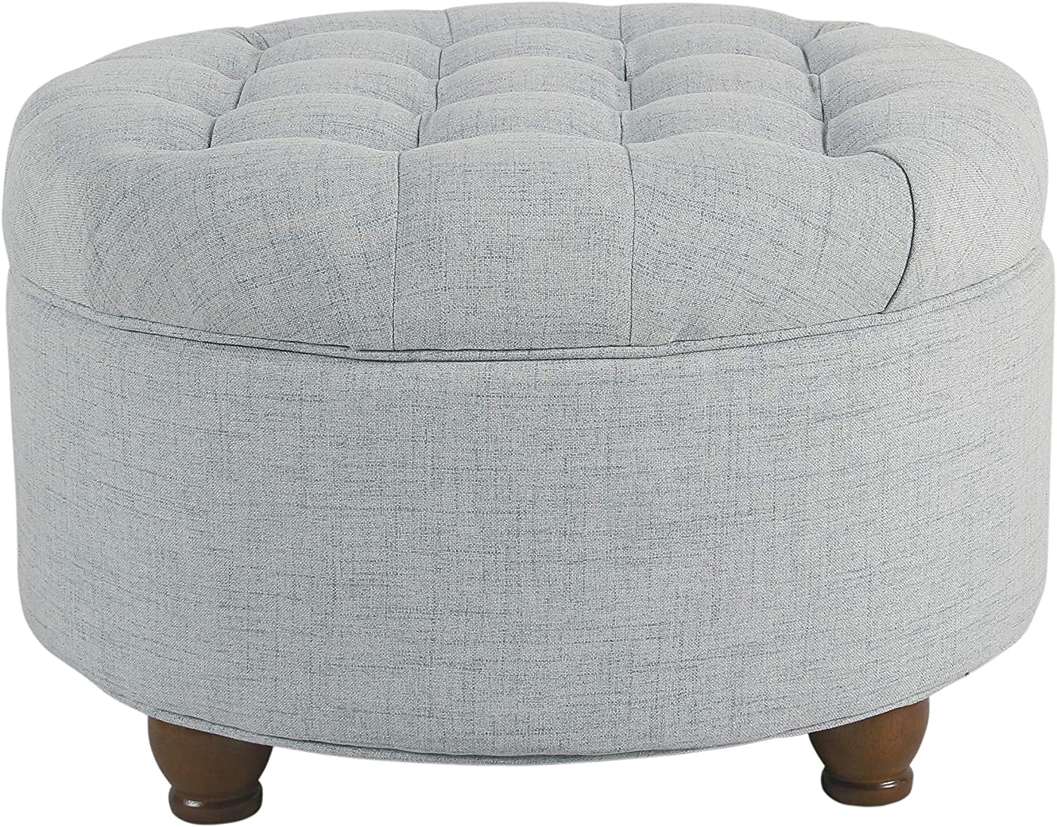 25" Button Tufted round Storage Ottoman - Light Blue