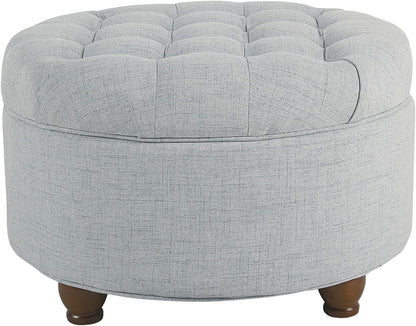 25" Button Tufted round Storage Ottoman - Light Blue