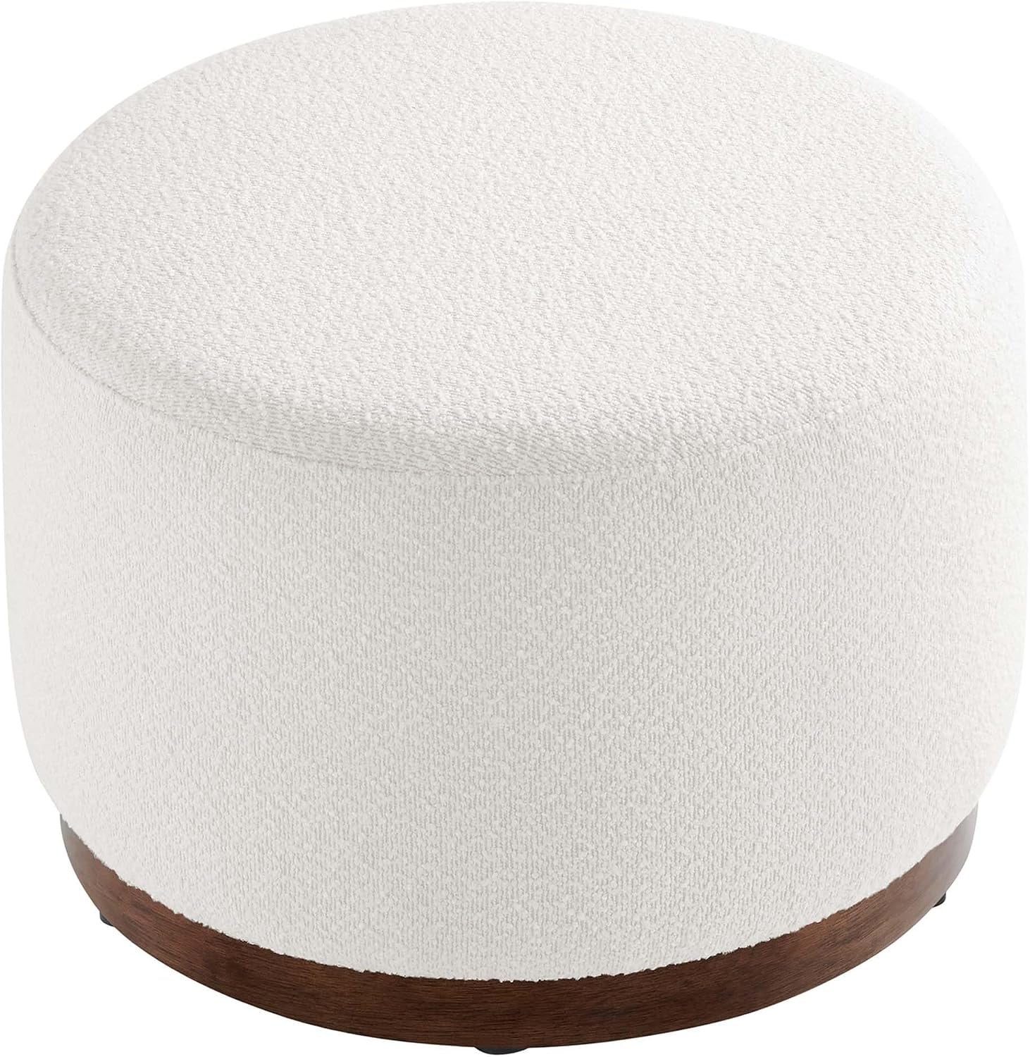 Large 23-Inch Round Boucle Upholstered Ottoman