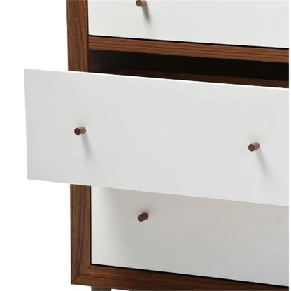 Baxton Studio Harlow Mid-Century Modern Scandinavian Style White and Walnut Wood 6-Drawer Storage Dresser