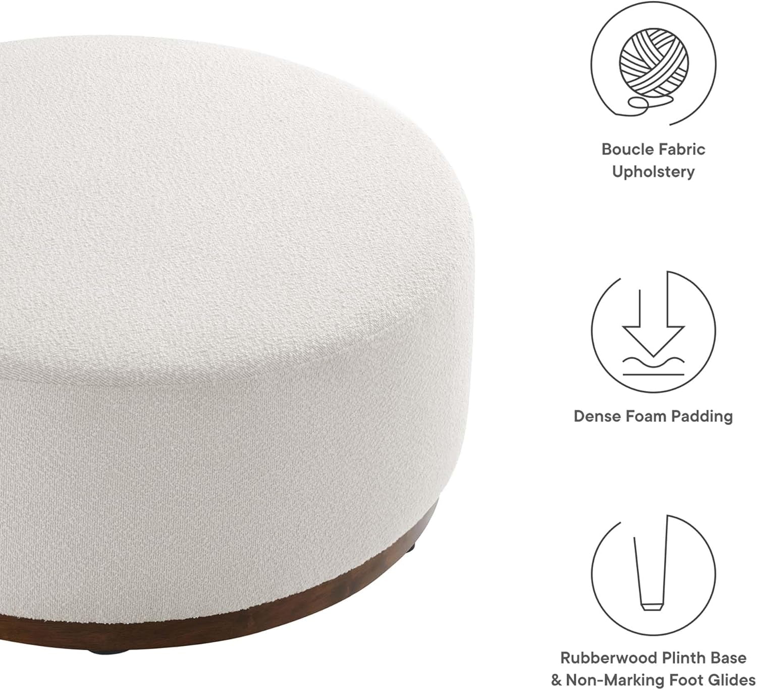 Large 38" Round Boucle Upholstered Ottoman