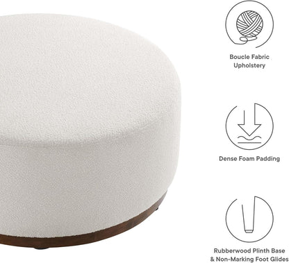 Large 38" Round Boucle Upholstered Ottoman
