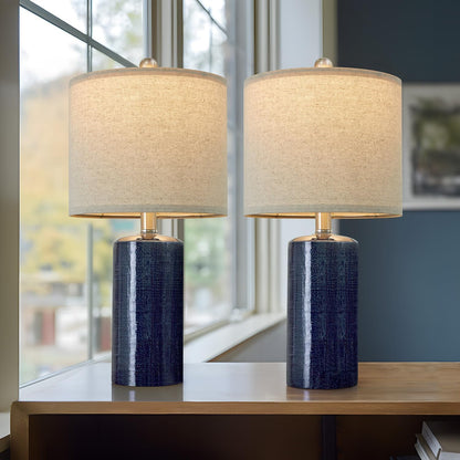 20.25" Small Table Lamps Set of 2 Modern Ceramic Lamps for Living Room Farmhouse Bedside Lamps Boho for Night Stands Bedroom Lamps Side Table Lamps End Table Lamps, Blue