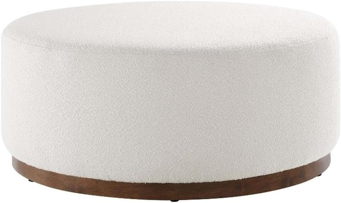 Large 38" Round Boucle Upholstered Ottoman