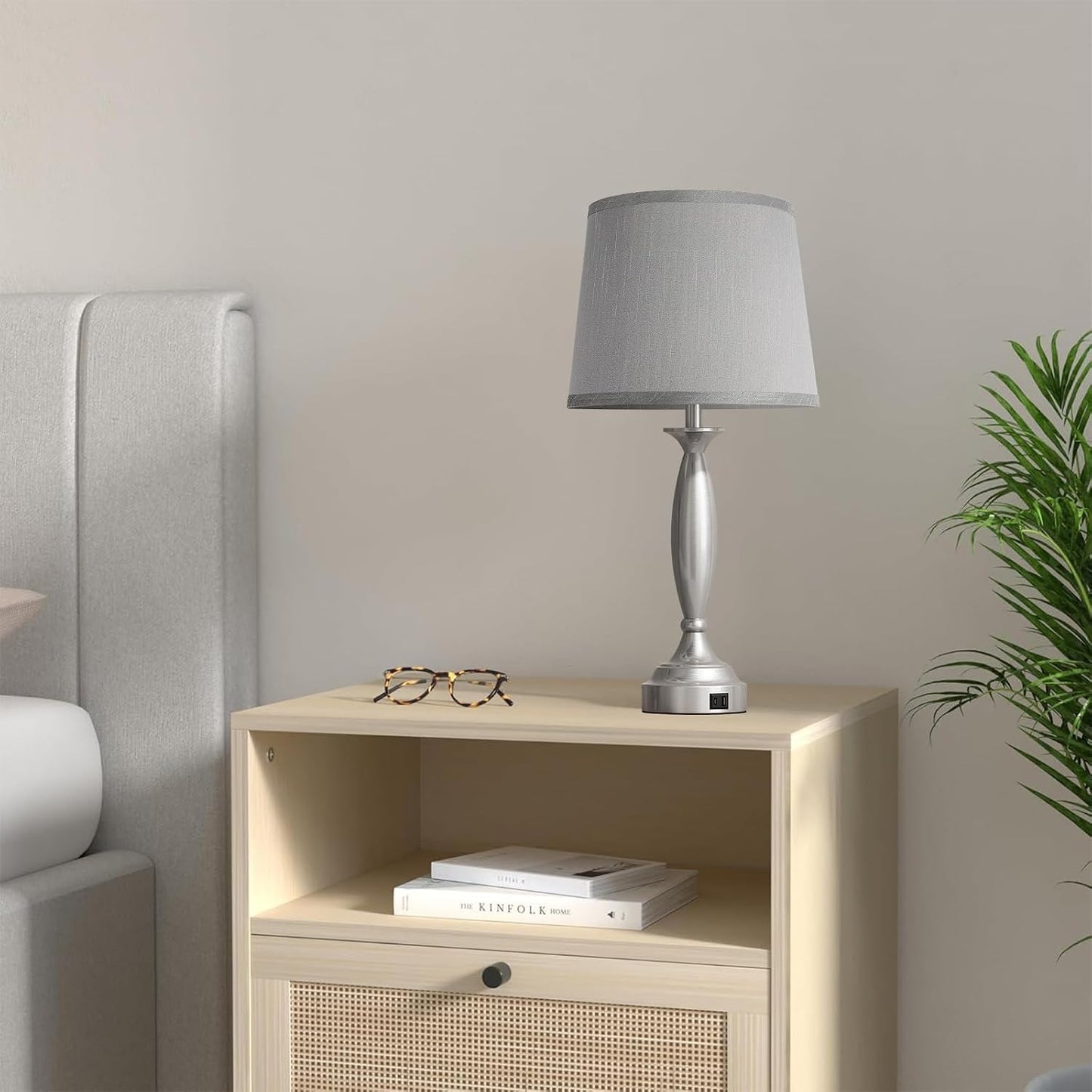 25.5" Touch Bedside Lamps for Nightstand Set of 2 - Bedroom Lamps with USB C+A, 3 Way Dimmable Nightstand Lamps, Brushed Nickel Table Lamps for Living Room (Bulbs Included)
