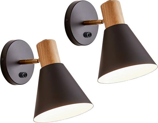 Wall Sconces, Modern Nordic Design, 2 Pack-Black, E26, Rotateable, Industrial Bathroom Bedroom Lighting Fixture, Wall Mounted
