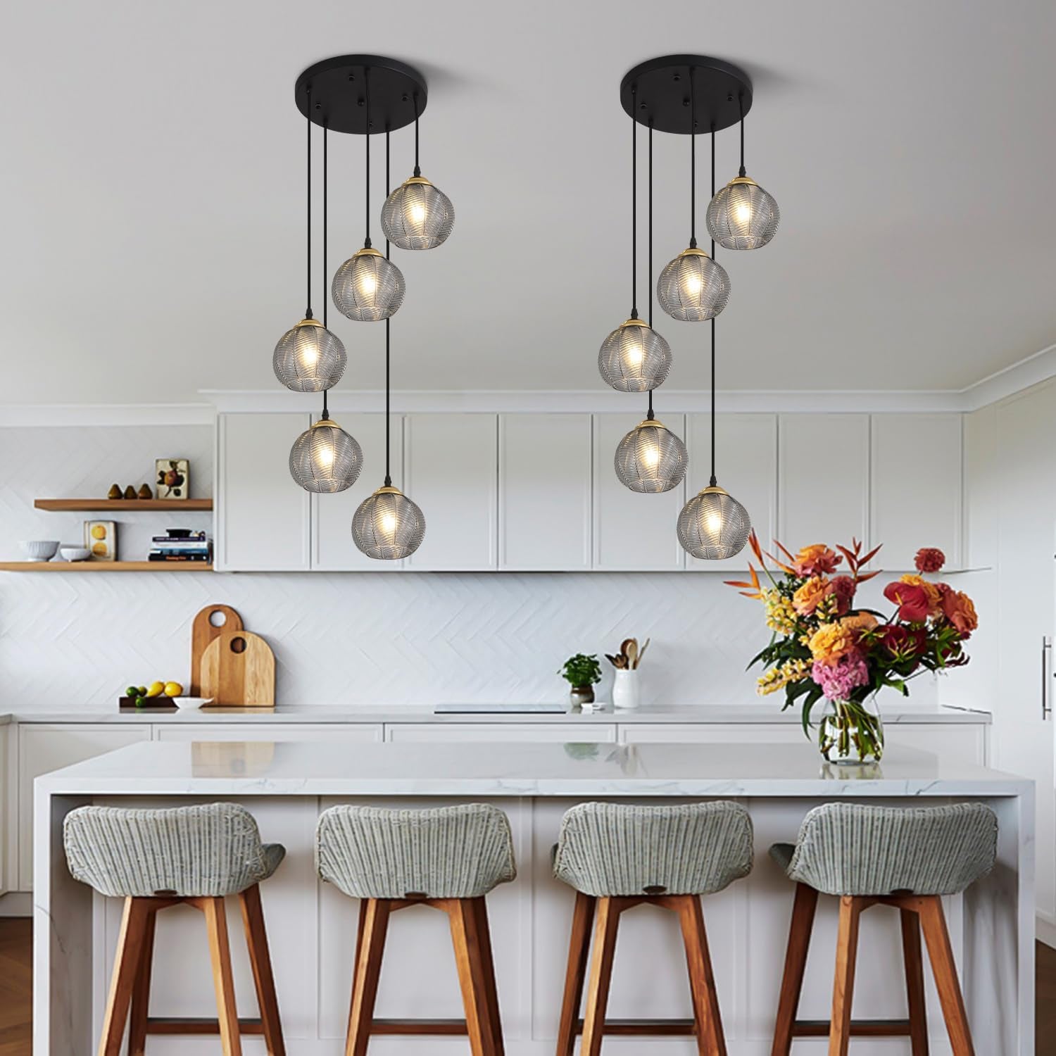 Lighting round Glass Pendant Lighting 5 Light Farmhouse Cluster Chandelier Black Kitchen Pendant Lighting Smoke Glass Cluster Pendant Light Mid Century Modern Globe Chandelier