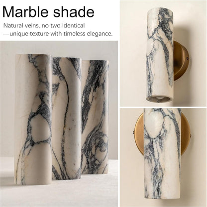 9.45-Inch Alabaster Wall Sconces - Nordic Style Natural Stone Wall Lamp with Marble Lampshade, Up and Down Lighting Fixtures, Metal Base Hardwired Indoor Wall Light for Bedroom, Bedside, and Hallway
