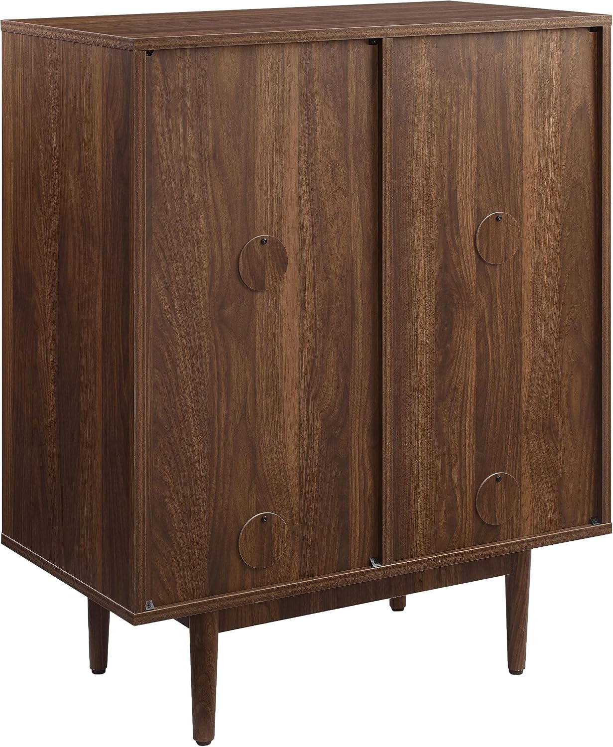Liam Mid-Century Modern Vinyl Record Storage Media Stand with 4 Cubes, Walnut Finish