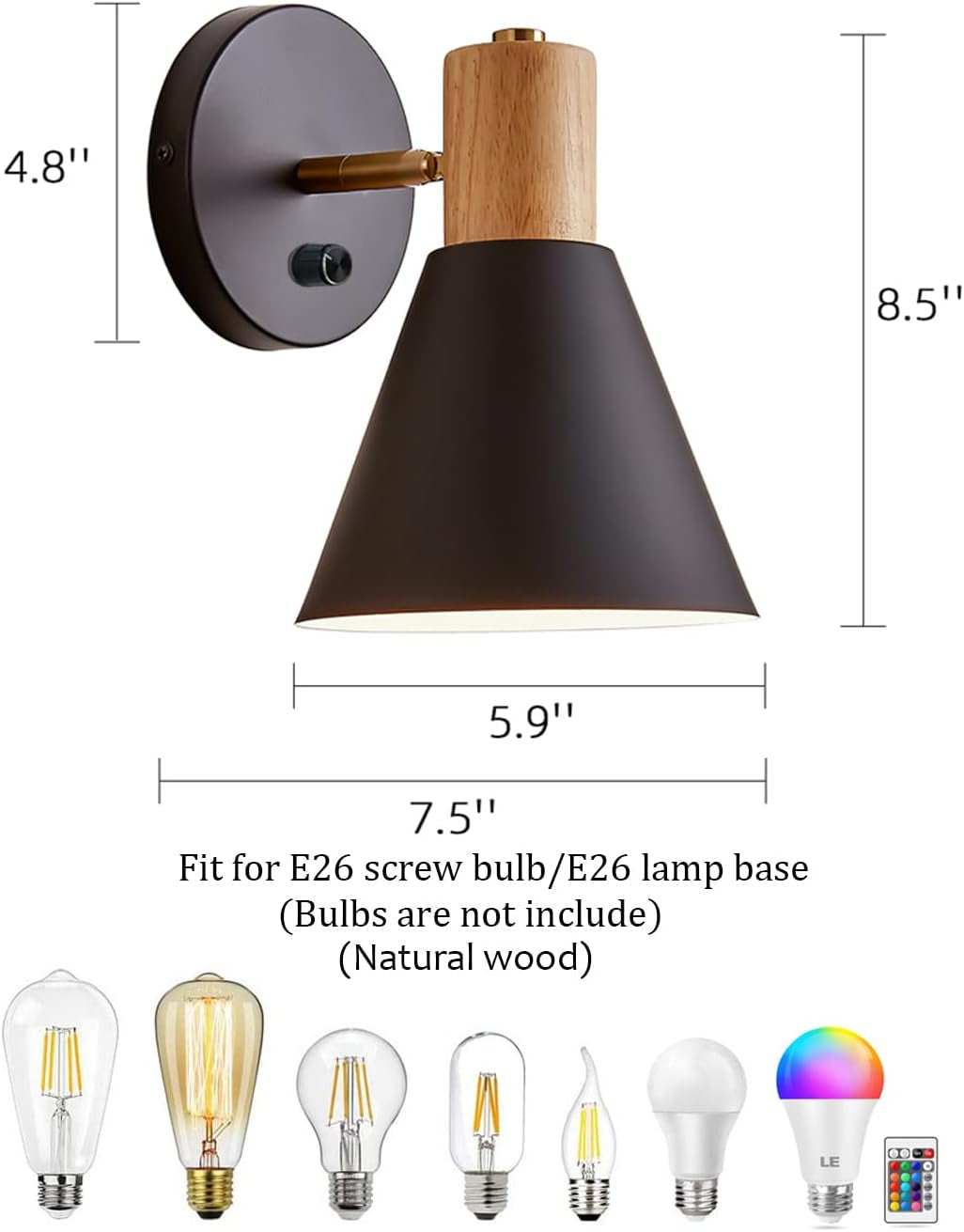 Wall Sconces, Modern Nordic Design, 2 Pack-Black, E26, Rotateable, Industrial Bathroom Bedroom Lighting Fixture, Wall Mounted