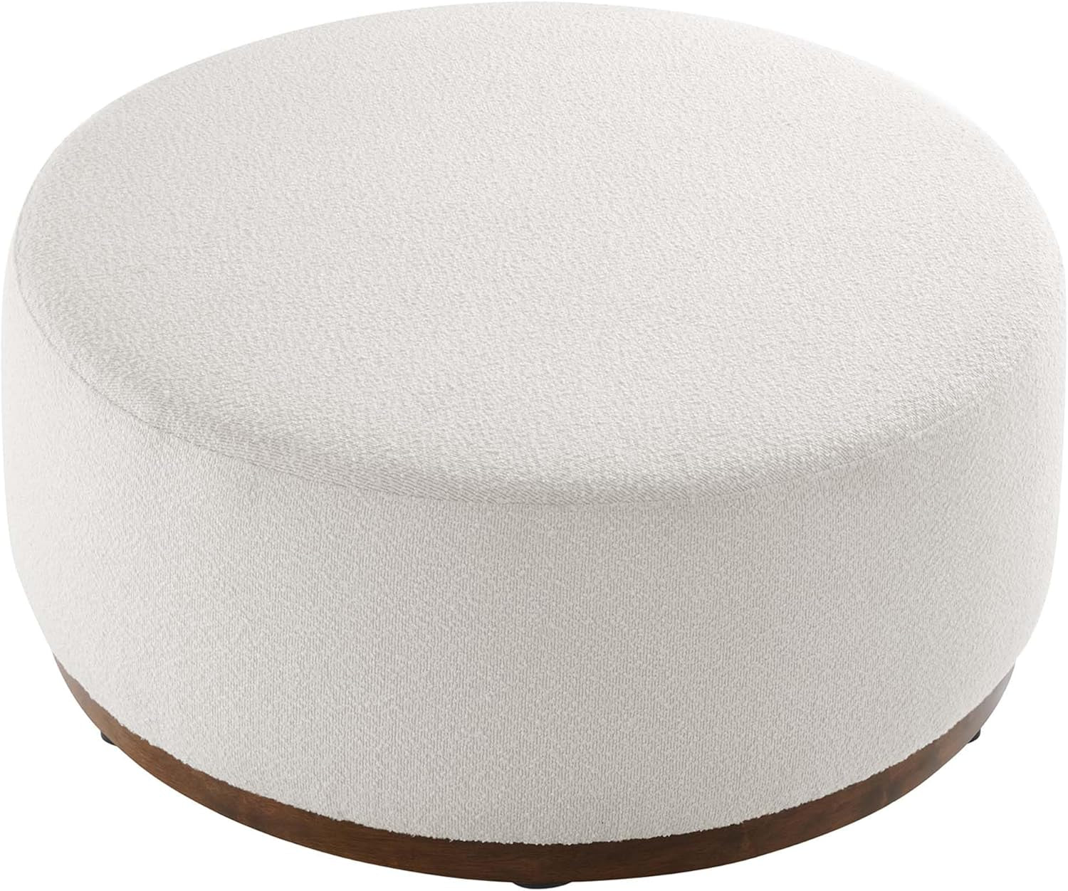 Large 38" Round Boucle Upholstered Ottoman