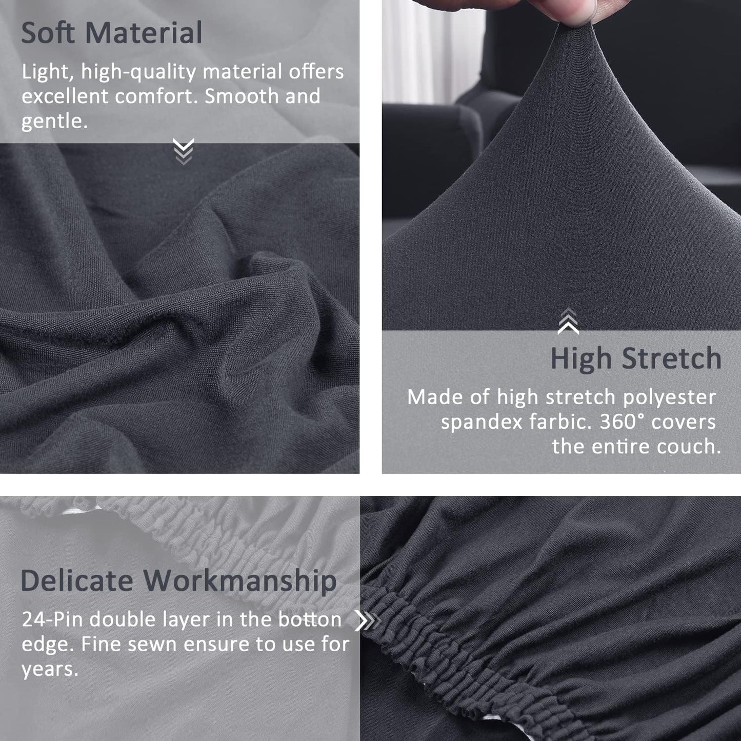 Sectional Couch Covers 2Pcs L-Shaped Sofa Covers Softness Furniture Slipcovers with 2Pcs Pillowcases L-Type Polyester Fabric Stretch Couch Covers 3 Seater + 3 Seater (Dark Gray)