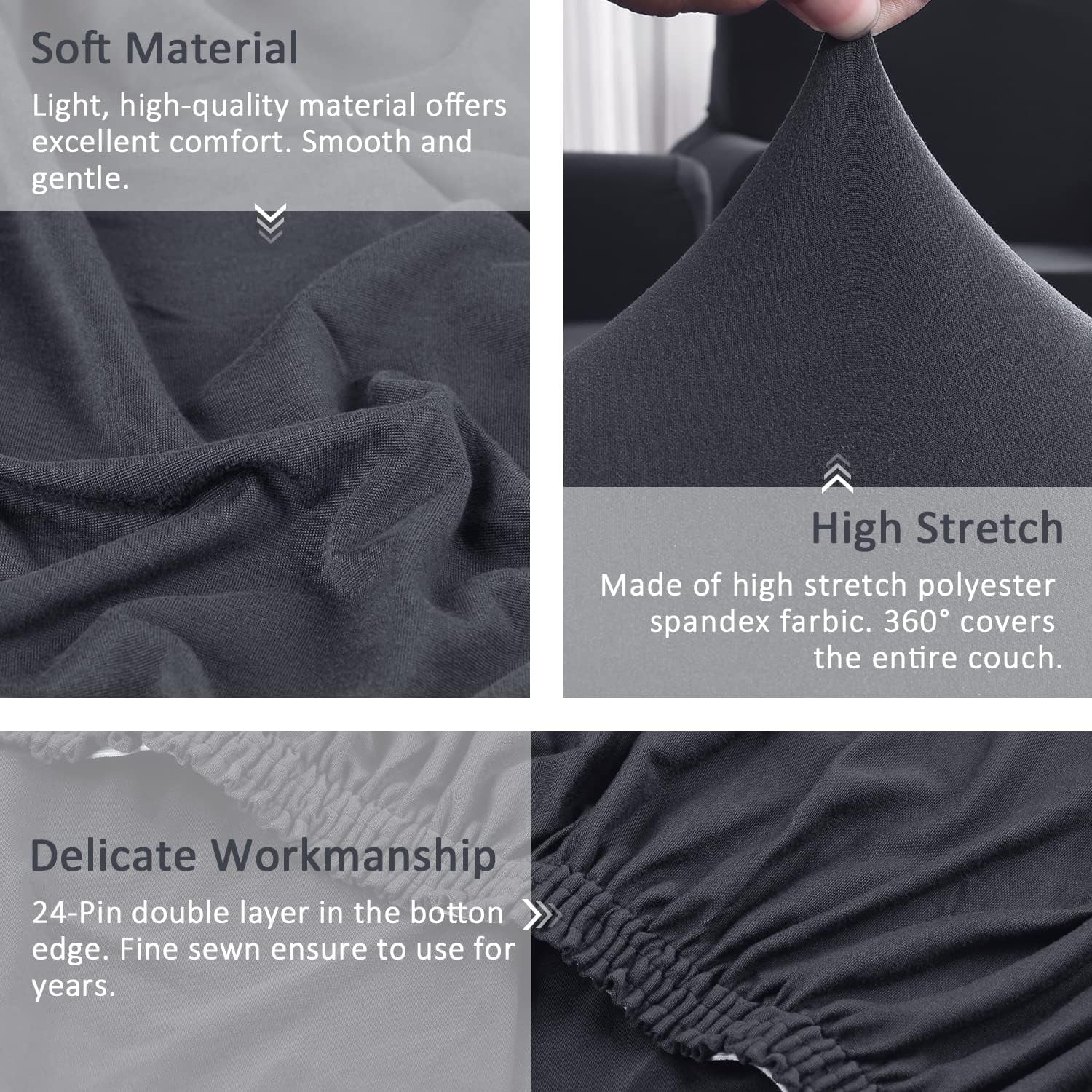 Sectional Couch Covers 2Pcs L-Shaped Sofa Covers Softness Furniture Slipcovers with 2Pcs Pillowcases L-Type Polyester Fabric Stretch Couch Covers 3 Seater + 3 Seater (Dark Gray)