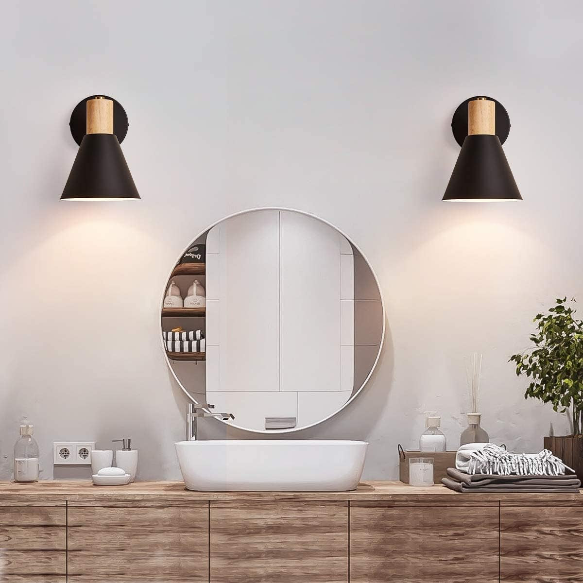 Wall Sconces, Modern Nordic Design, 2 Pack-Black, E26, Rotateable, Industrial Bathroom Bedroom Lighting Fixture, Wall Mounted