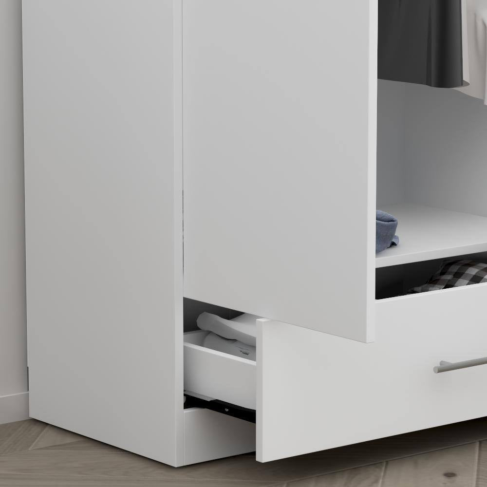 White 2-Door Wardrobe Armoire with Drawer and Hanging Rod, Dimensions: 66.9" H x 31.5" W x 18.9" D