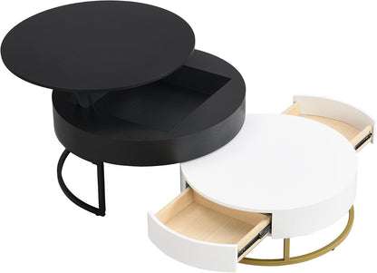 Lift-Top Nesting Coffee Table with Hidden Drawers and Adjustable Storage Shelf, Contemporary Living Room Furniture