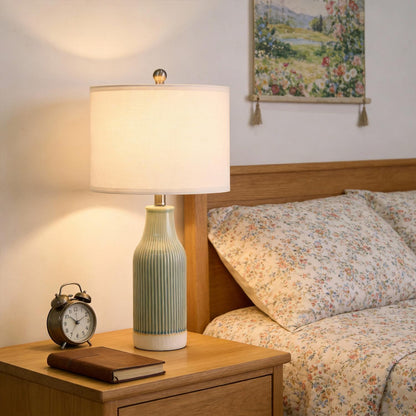 23.75" Modern Ceramic Table Lamps Set of 2, Stylish Bedside Lamps for Bedroom, Gorgeous Lamps for Nightstand, Lamps for Living Room, Farmhouse End Table Lamps, Light Green Home Decor